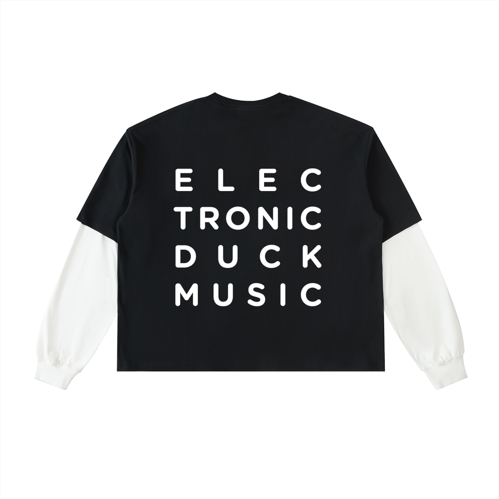 EDM Layered Contrast Sleeve Cotton T-Shirt