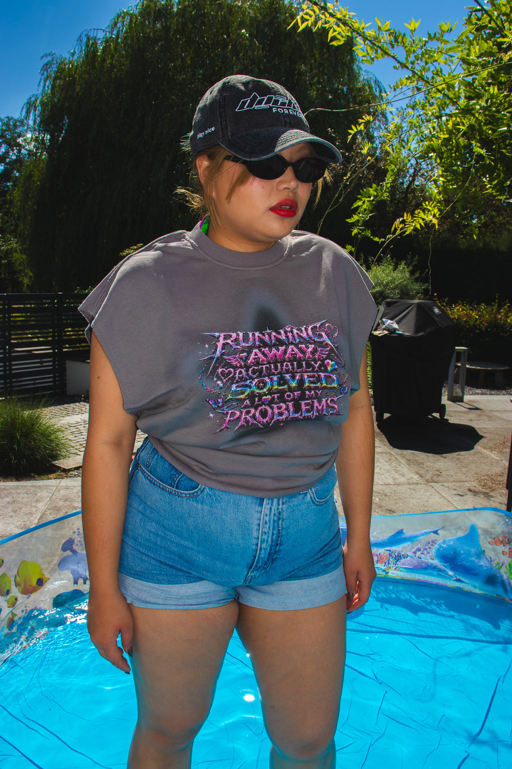 RUNNING AWAY ACTUALLY SOLVED A LOT OF MY PROBLEMS French Terry Boxy Tank Top