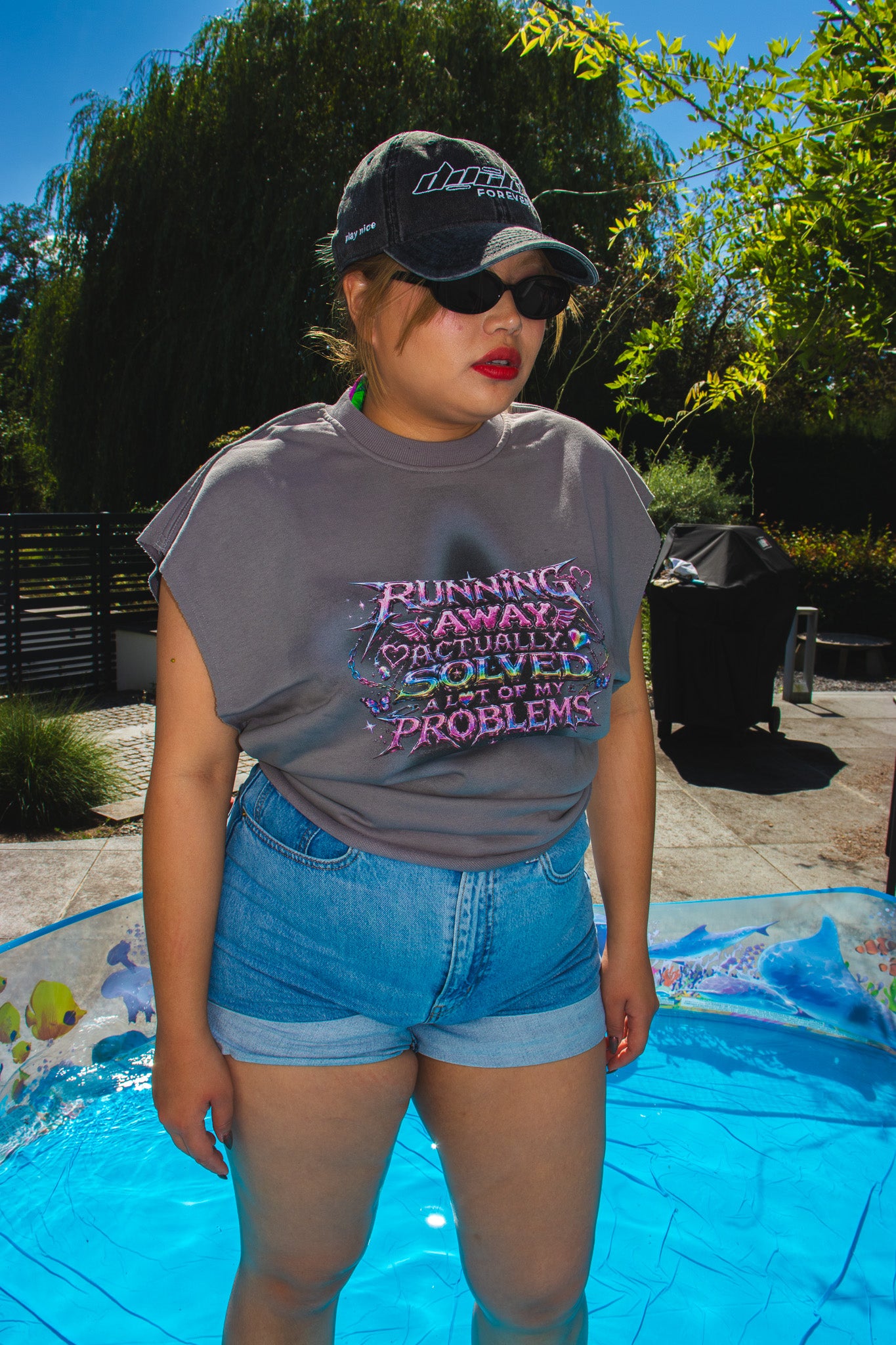 RUNNING AWAY ACTUALLY SOLVED A LOT OF MY PROBLEMS French Terry Boxy Tank Top