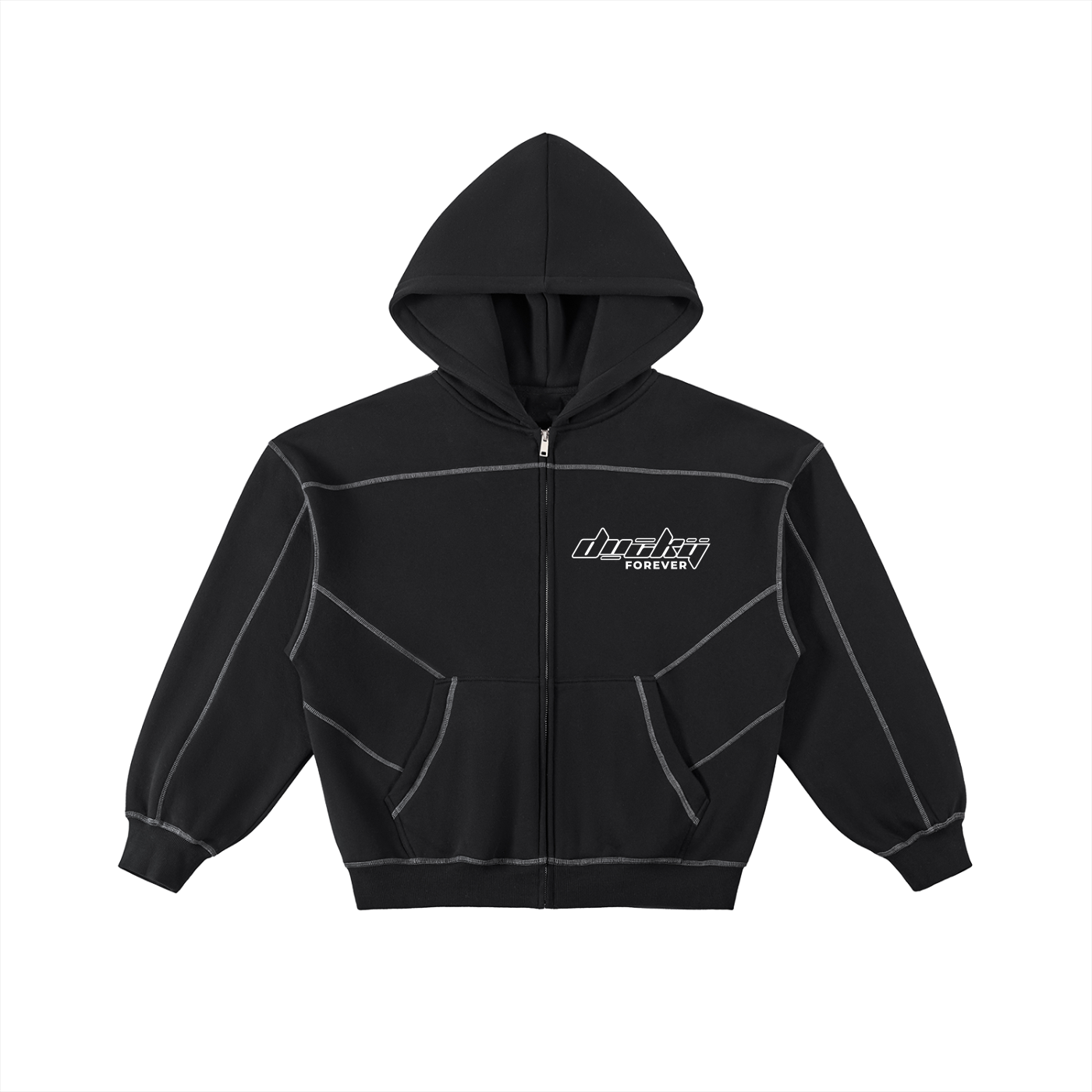 HARD TECHNO Contrast-Stitched Boxy Fleece Zip Hoodie