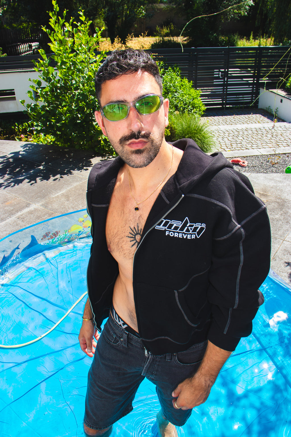 HARD TECHNO Contrast-Stitched Boxy Fleece Zip Hoodie
