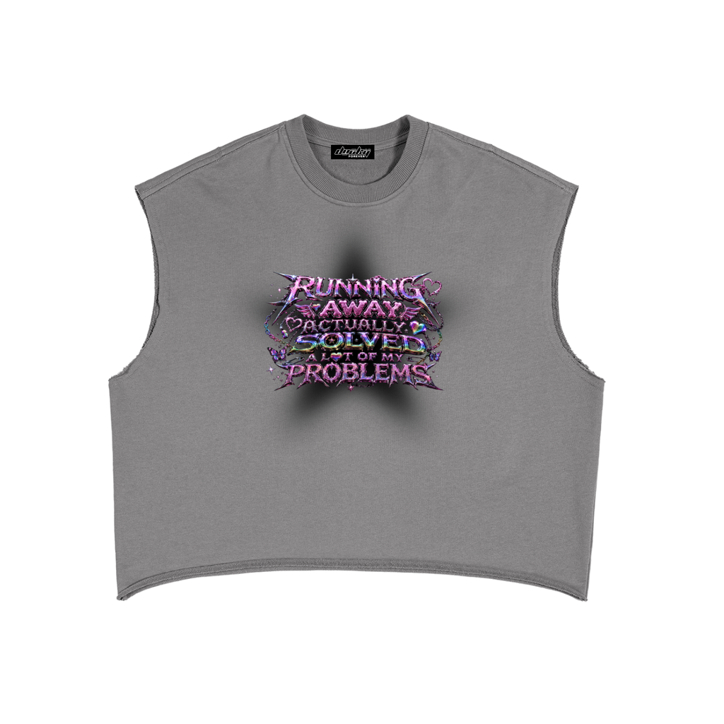 RUNNING AWAY ACTUALLY SOLVED A LOT OF MY PROBLEMS French Terry Boxy Tank Top
