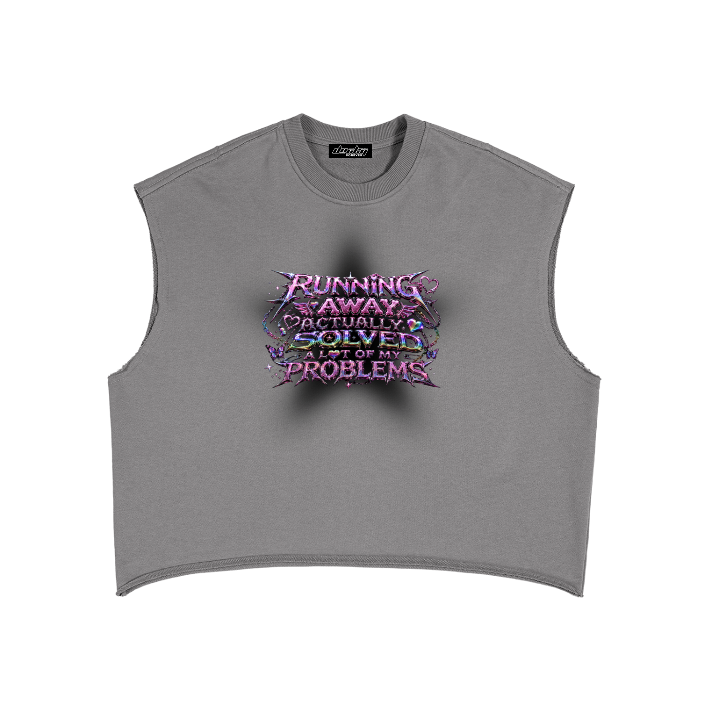 RUNNING AWAY ACTUALLY SOLVED A LOT OF MY PROBLEMS French Terry Boxy Tank Top
