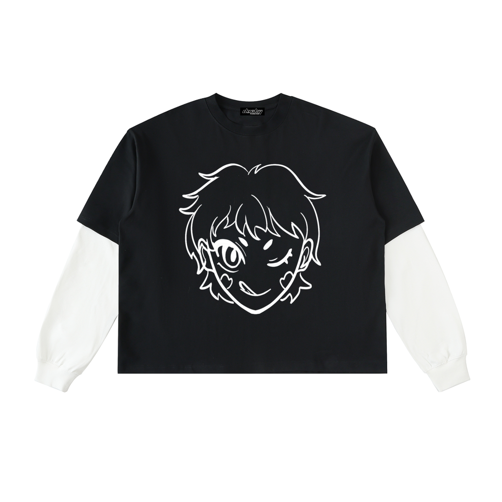 EDM Layered Contrast Sleeve Cotton T-Shirt