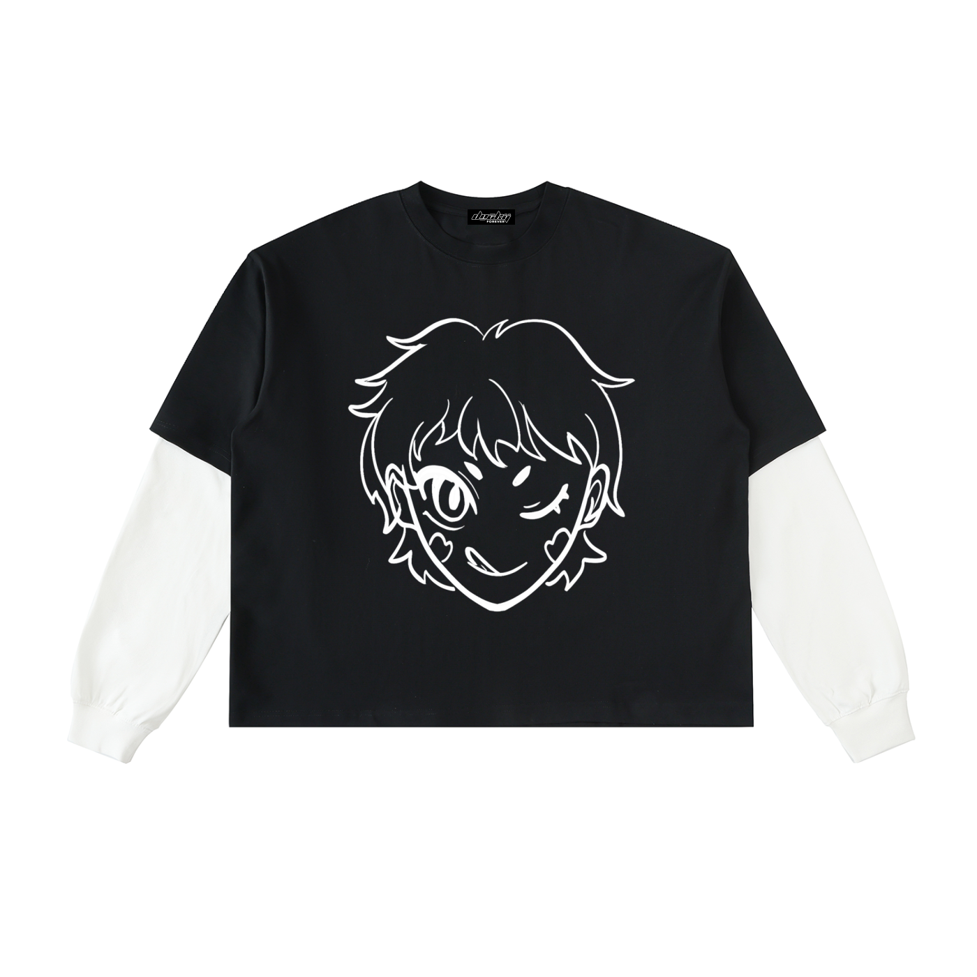 EDM Layered Contrast Sleeve Cotton T-Shirt