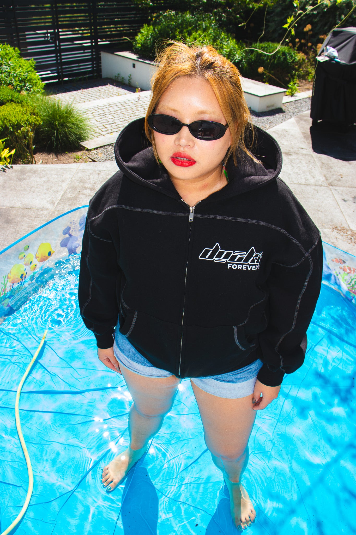 HARD TECHNO Contrast-Stitched Boxy Fleece Zip Hoodie